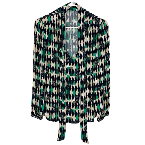 Rapsodia Blouse Top Womens Medium Large Green Retro Cma Constance Geo Blouse - Picture 3 of 13